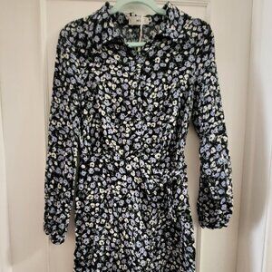 Mango (MNG) Kim Floral Print Mini Shirt Dress - Blue/Black - Size S